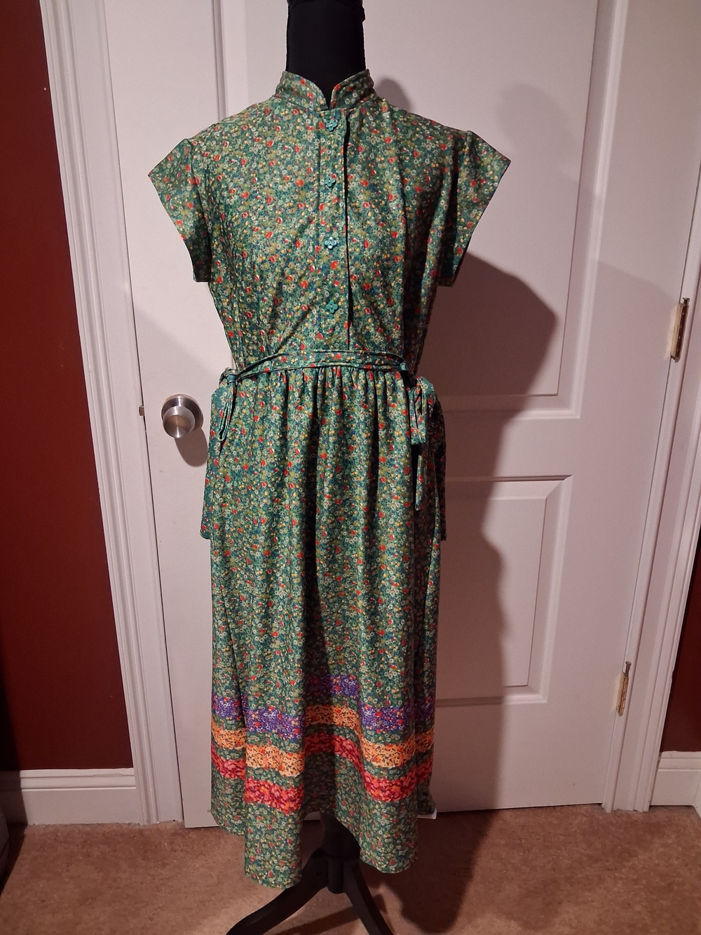 Vintage Green Floral Maxi Dress